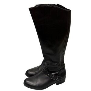 Me Too Arctic Black Leather Knee High Boots Women's Size 8.5M‎ Buckle Side Zip